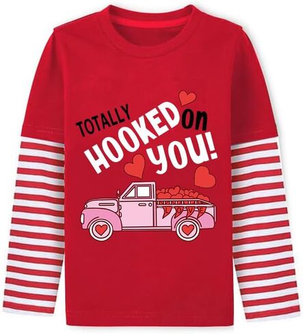 Kids Valentines Shirt for Boys Girls Valentine Tshirt Toddler Long Sleeve Clothes Boy Love Heart Tee Stripe Tops 2-7T in Saudi Arabia