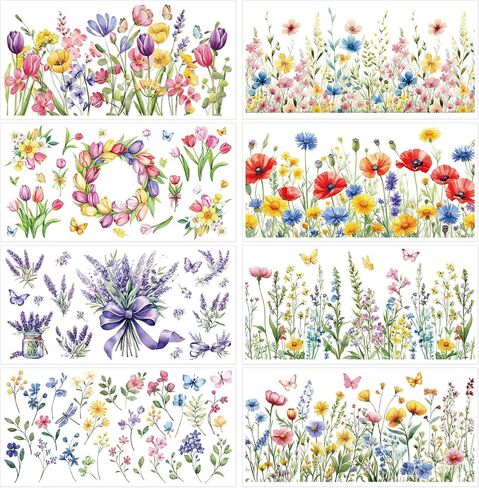 Rub on Transfers for Furniture and Crafts: 6 Pcs Large Vintage White Floral Rub on Transfer Crafting Stickers, Flower UV DTF Sticker Decals for Wood Cabinets Tables Walls DIY Home Decor(8.3×12-in) in Saudi Arabia