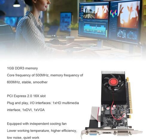 بطاقة رسومات GT610، بطاقة فيديو 1 جيجا DDR3 64 بت 500 ميجا هرتز 600 ميجا هرتز PCI Express 2.0، مكثف صلب ومروحة تبريد لـ 7 8 10 11 Vista in Kuwait