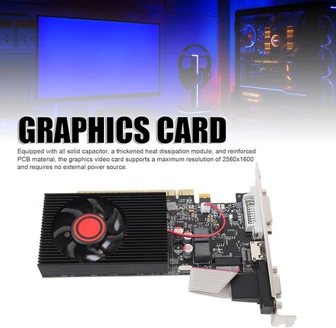 بطاقة رسومات GT610، بطاقة فيديو 1 جيجا DDR3 64 بت 500 ميجا هرتز 600 ميجا هرتز PCI Express 2.0، مكثف صلب ومروحة تبريد لـ 7 8 10 11 Vista in Kuwait