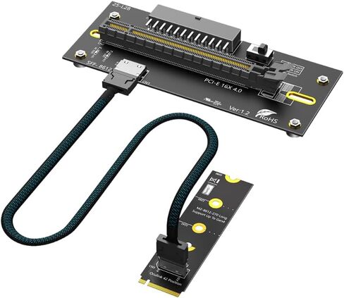 Mustpoint M.2 M-Key 2242/2260/2280 إلى PCI-e 4.0 X16 مع كابل تمديد Oculink SFF-8612/8611 كبطاقة رسومات خارجية، PWR من ATX 24PIN in Kuwait