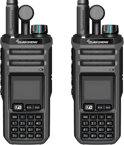 QuanSheng TK11(5) جهاز اتصال لاسلكي متعدد النطاق - 10 وات، تنبيهات الطقس NOAA، 999 قناة، عداد التردد، شحن من النوع C وبطارية 2500 مللي أمبير في الساعة للأماكن الخارجية، والمشي لمسافات طويلة، والطوارئ، والأمن (عبوتان) in Kuwait