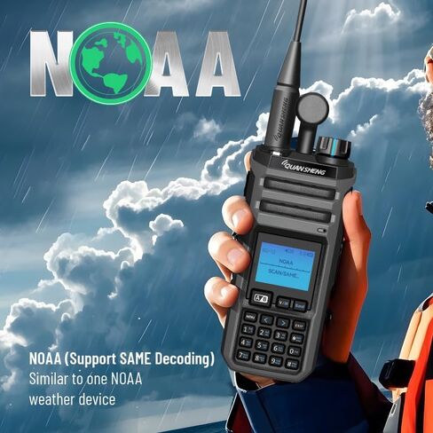 QuanSheng TK11(5) جهاز اتصال لاسلكي متعدد النطاق - 10 وات، تنبيهات الطقس NOAA، 999 قناة، عداد التردد، شحن من النوع C وبطارية 2500 مللي أمبير في الساعة للأماكن الخارجية، والمشي لمسافات طويلة، والطوارئ، والأمن (عبوتان) in Kuwait