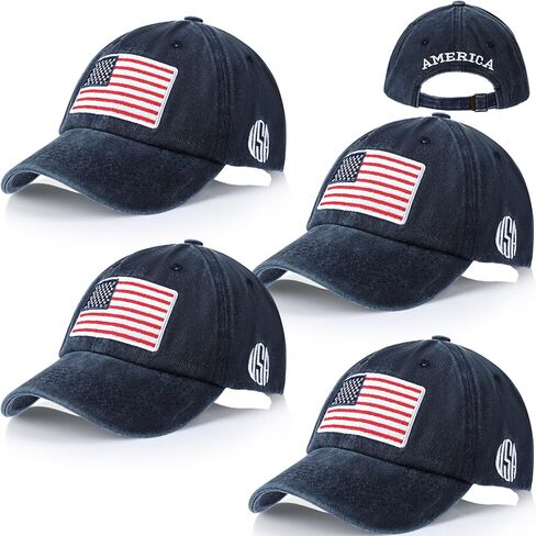 Geyoga 4 Pieces American Flag Baseball Caps USA Flag Tactical Cap Patriotic Flag Pride Caps Washed Distressed Cotton US Flag Hats for Men Women Teens in Saudi Arabia