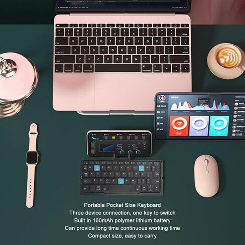 Zunate Foldable Bluetooth Keyboard, Portable Keyboard with Aluminum Alloy Housing, Multi Device Rechargeable Pocket Size Quiet Keyboard for Tablets Phones (Black Grey) in Saudi Arabia
