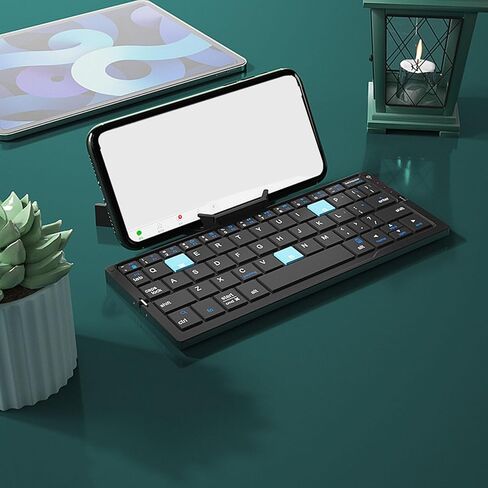 Zunate Foldable Bluetooth Keyboard, Portable Keyboard with Aluminum Alloy Housing, Multi Device Rechargeable Pocket Size Quiet Keyboard for Tablets Phones (Black Grey) in Saudi Arabia
