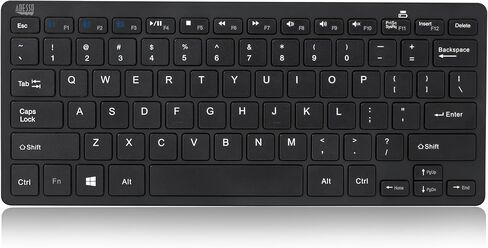 لوحة مفاتيح Adesso SlimTouch WKB-1100BB بلوتوث 3.0 صغيرة مع مفتاح مقص، ومفاتيح تشغيل الوسائط المتعددة والإنترنت، وتصميم أمريكي 78 مفتاحًا، ونطاق عمل يصل إلى 30 قدمًا in Saudi Arabia