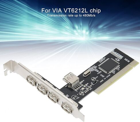 بطاقة توسيع PCI، محول محور 4 منافذ USB 2.0 مع شريحة VIA VT6212L لملحقات الكمبيوتر العالمية، محول عالي السرعة، معدل نقل يصل إلى 480 ميجا بايت / ثانية in Kuwait