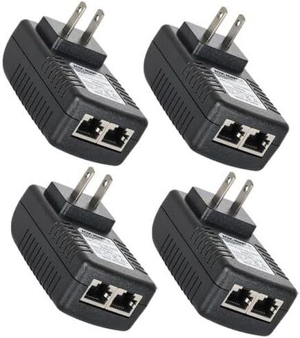 4X 48V 0.5A Passive PoE Injector – US Plug, 24W Max, 100–240V AC Input, Certified Compatible with 802.3af IP Cameras & VoIP in Kuwait