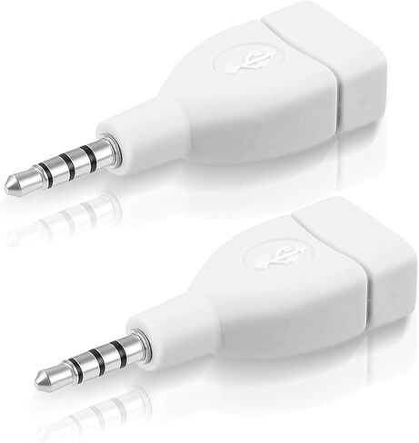2 قطعة محول صوت AUX إلى 3.5 مم، محول USB A أنثى إلى ذكر USB أنثى-3.5 مم ذكر مقبس محول لمحرك الأقراص U-Disk-Connect Car CD Player-منفذ مساعد فقط، أبيض in Kuwait