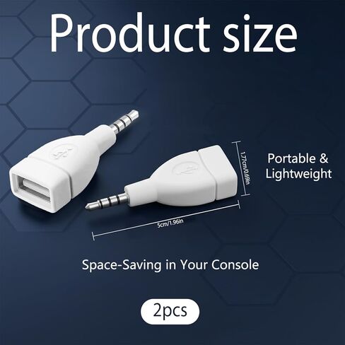 2 قطعة محول صوت AUX إلى 3.5 مم، محول USB A أنثى إلى ذكر USB أنثى-3.5 مم ذكر مقبس محول لمحرك الأقراص U-Disk-Connect Car CD Player-منفذ مساعد فقط، أبيض in Kuwait