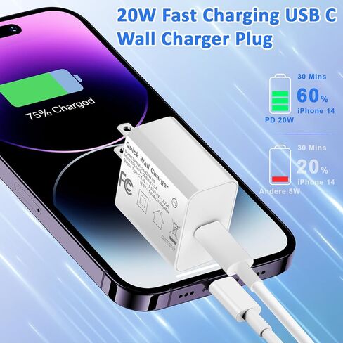 كتلة شاحن حائط USB C لجهاز iPhone 17,20W محول قابس الطاقة لجهاز iPhone 17/17 Air/17 Pro/17 Pro Max، 16 15 14 13 12 11، iPad، Google، Samsung Fast Charging، Type C Charger Bolck in Kuwait
