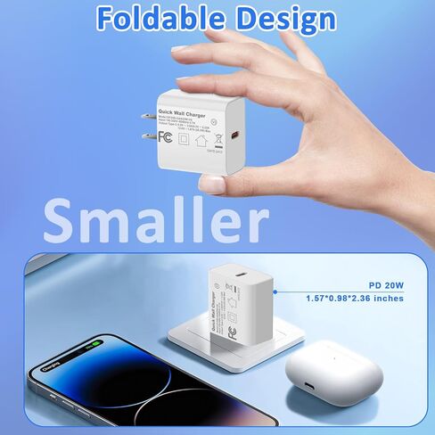 كتلة شاحن حائط USB C لجهاز iPhone 17,20W محول قابس الطاقة لجهاز iPhone 17/17 Air/17 Pro/17 Pro Max، 16 15 14 13 12 11، iPad، Google، Samsung Fast Charging، Type C Charger Bolck in Kuwait