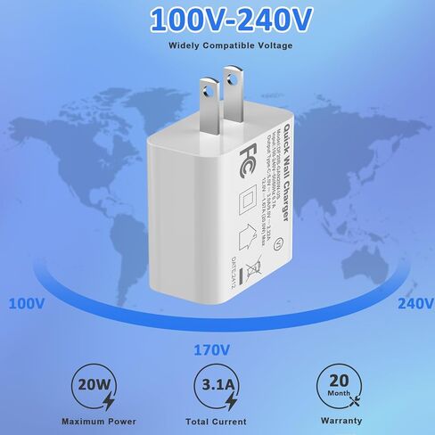 كتلة شاحن حائط USB C لجهاز iPhone 17,20W محول قابس الطاقة لجهاز iPhone 17/17 Air/17 Pro/17 Pro Max، 16 15 14 13 12 11، iPad، Google، Samsung Fast Charging، Type C Charger Bolck in Kuwait