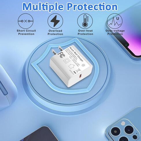 كتلة شاحن حائط USB C لجهاز iPhone 17,20W محول قابس الطاقة لجهاز iPhone 17/17 Air/17 Pro/17 Pro Max، 16 15 14 13 12 11، iPad، Google، Samsung Fast Charging، Type C Charger Bolck in Kuwait