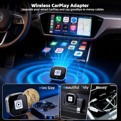 [ترقية 2026] محول CarPlay وAndroid Auto 2 في 1، التوصيل والتشغيل، نطاق مزدوج 5 جيجا هرتز بدون زمن استجابة، مع محول USB/USB-C، لهاتف iPhone/Android، متوافق مع 99% من السيارات in Kuwait