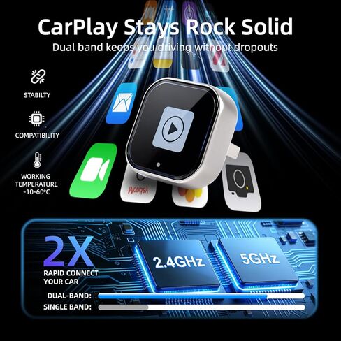 [ترقية 2026] محول CarPlay وAndroid Auto 2 في 1، التوصيل والتشغيل، نطاق مزدوج 5 جيجا هرتز بدون زمن استجابة، مع محول USB/USB-C، لهاتف iPhone/Android، متوافق مع 99% من السيارات in Kuwait