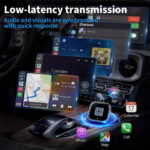 [ترقية 2026] محول CarPlay وAndroid Auto 2 في 1، التوصيل والتشغيل، نطاق مزدوج 5 جيجا هرتز بدون زمن استجابة، مع محول USB/USB-C، لهاتف iPhone/Android، متوافق مع 99% من السيارات in Kuwait