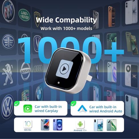 [ترقية 2026] محول CarPlay وAndroid Auto 2 في 1، التوصيل والتشغيل، نطاق مزدوج 5 جيجا هرتز بدون زمن استجابة، مع محول USB/USB-C، لهاتف iPhone/Android، متوافق مع 99% من السيارات in Kuwait