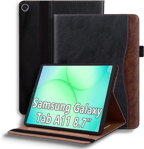 Case for Galaxy Tab A11 2025(SM-X133,SM-X135,SM-X135F)/Galaxy Tab A9 2023(SM-X110,SM-X115) 8.7 inch, Business PU Leather Flip Cover with Pocket & Card Slot,Black in Saudi Arabia