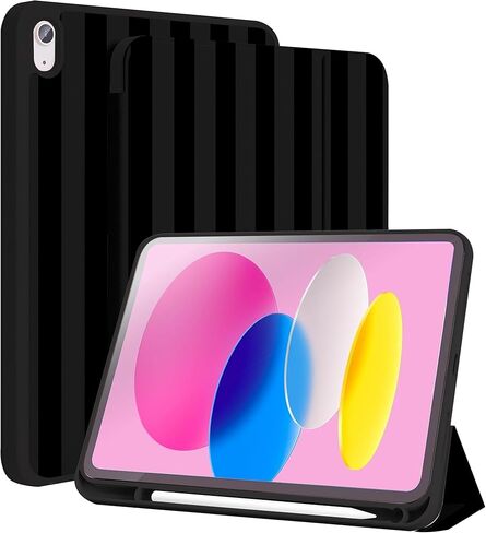 TopPerfekt Case for iPad 11th (A16) 11-inch 2025/10th Generation 10.9-inch 2022, Stripes [Auto Wake/Sleep] with Pencil HolderTrifold Stand Smart Cover with Soft TPU Back, Supports Touch ID - Pink in Saudi Arabia