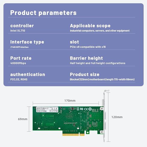 40Gb Dual QSFP+ Network Card with XL710-QDA2 Chip,2 Optical Ports Network Interface Card,PCIE X8 NIC for Data Center,High Performance Computing in Saudi Arabia