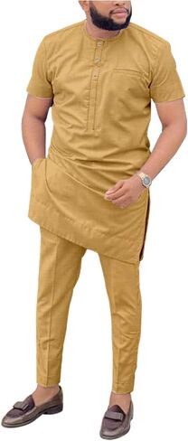 SEA&ALP African Men‘s Clothing Shirt Pant two Piece Suit Short Sleeve Outfit Dashiki Tracksuit Attire in Kuwait