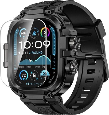 حافظة Goton متينة مع حزام لساعة Apple Watch Ultra 3/2/1 49 ملم، غطاء مقاوم للصدمات من الدرجة العسكرية + طقم واقي شاشة لسوار iWatch للرجال، حزام TPU صديق للبشرة للمغامرات الخارجية in Kuwait