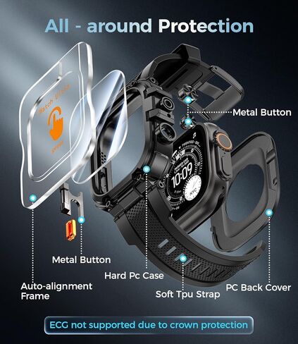 حافظة Goton متينة مع حزام لساعة Apple Watch Ultra 3/2/1 49 ملم، غطاء مقاوم للصدمات من الدرجة العسكرية + طقم واقي شاشة لسوار iWatch للرجال، حزام TPU صديق للبشرة للمغامرات الخارجية in Kuwait