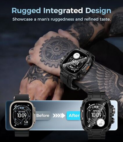 حافظة Goton متينة مع حزام لساعة Apple Watch Ultra 3/2/1 49 ملم، غطاء مقاوم للصدمات من الدرجة العسكرية + طقم واقي شاشة لسوار iWatch للرجال، حزام TPU صديق للبشرة للمغامرات الخارجية in Kuwait