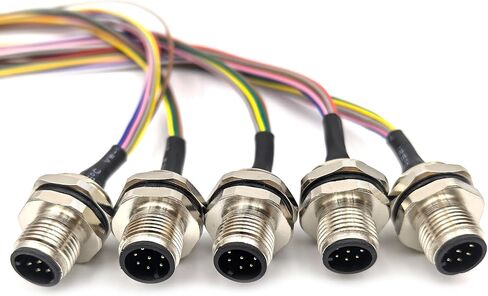 5 قطع M12 8 Pin A كابل موصل ذكر رمز، IP67 كابل تثبيت خلفي مقاوم للماء غير محمي بمقبس طيران مستقيم كابل كهربائي مستشعر وعاء 60 فولت 2 أمبير (0.5 متر/1.64 قدم) in Kuwait