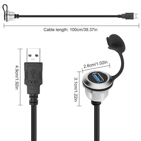 XMSJSIY USB 3.0 لوحة فلوش ماونت كبل 5 جيجابت في الثانية USB Type-A ذكر إلى USB Type-A أنثى مترابطة لوحة ثابتة جبل تمديد كابل USB A منفذ شحن موصل مقبس لنقل البيانات - 1M / 3.2FT (دائري) in Saudi Arabia