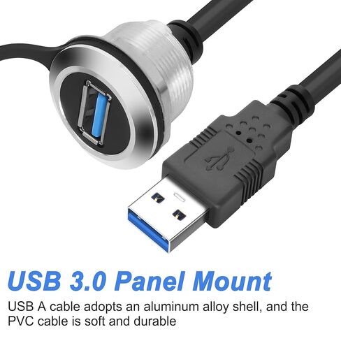 XMSJSIY USB 3.0 لوحة فلوش ماونت كبل 5 جيجابت في الثانية USB Type-A ذكر إلى USB Type-A أنثى مترابطة لوحة ثابتة جبل تمديد كابل USB A منفذ شحن موصل مقبس لنقل البيانات - 1M / 3.2FT (دائري) in Saudi Arabia