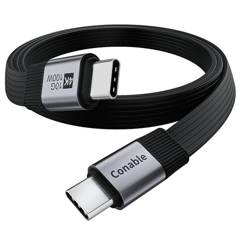 كابل USB C مسطح، كابل USB 3.2 الجيل الثاني 6FT، نقل بيانات بسرعة 10 جيجابت في الثانية، شاشة فيديو 4K@60 هرتز، شحن سريع 100 وات PD، Thunderbolt 4/3 متوافق مع iPhone 16/15 Pro Max، MacBook، iPad، SSD، Dock، eGPU in Kuwait
