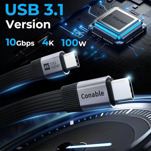 Flat USB C Cable, USB 3.2 Gen 2 Cable 6FT, 10Gbps Data Transfer, 4K@60Hz Video Display, 100W PD Fast Charging, Thunderbolt 4/3 Compatible with iPhone 16/15 Pro Max, MacBook, iPad, SSD, Docking, eGPU in Saudi Arabia