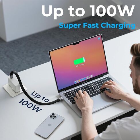 Flat USB C Cable, USB 3.2 Gen 2 Cable 6FT, 10Gbps Data Transfer, 4K@60Hz Video Display, 100W PD Fast Charging, Thunderbolt 4/3 Compatible with iPhone 16/15 Pro Max, MacBook, iPad, SSD, Docking, eGPU in Saudi Arabia