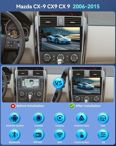 4G+64G Car Radio for Mazda CX-9 CX9 CX 9 2006-2015 - Wireless Carplay & Android Auto - 10 Inch Touchscreen Radio with Android Auto, 32 EQ DSP, WiFi, GPS, SWC + AHD Backup Camera in Saudi Arabia