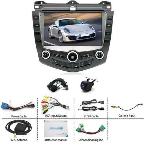 راديو سيارة Android 14 مزدوج Din متوافق مع Honda Accord 2003 2004 2005 2006 2007، 2G+32G 9 بوصة شاشة تعمل باللمس ستيريو سيارة مع Carplay لاسلكي Android Auto GPS WiFi Mic كاميرا احتياطية in Saudi Arabia