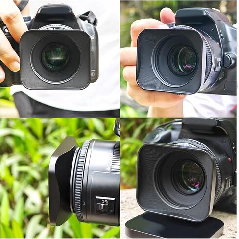 62mm Square Metal Lens Hood and Cap, Matte Finish Anti Reflection Aluminum Alloy with Velvety Black Interior Lining, for DSLR Camera Lens Protection in Saudi Arabia