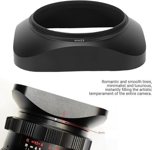 62mm Square Metal Lens Hood and Cap, Matte Finish Anti Reflection Aluminum Alloy with Velvety Black Interior Lining, for DSLR Camera Lens Protection in Saudi Arabia