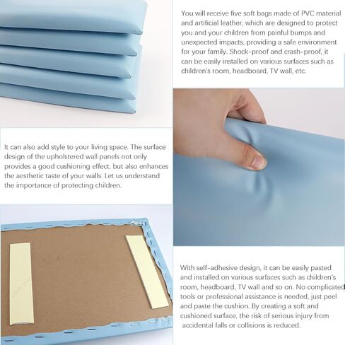 3D Anti-Collision Wall Padding Reusable and Removable Padded Wall Panel for Bedroom, Children's Room, 19.7" x 39.4", Pack of 5 in Saudi Arabia