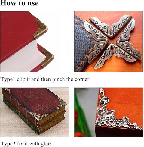 40 Pcs Antique Bronze Edge Corner Decorative Protectors, Metal Scrapbooking Albums Embellishment Photo Frame Jewelry Box Decorative Corner ﻿ in Kuwait