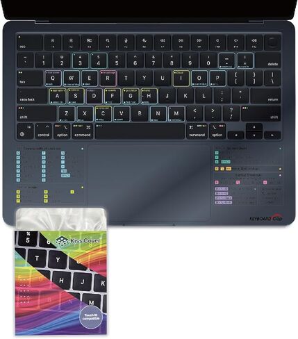 غطاء لوحة مفاتيح كامل رفيع للغاية لجهاز MacBook Air 13.6 بوصة من KissCover مع مفاتيح اختصار مطبوعة، أرفع 4X من المنافسين، ويحمي معرف اللمس، ويعمل بسلاسة على الغطاء in Kuwait