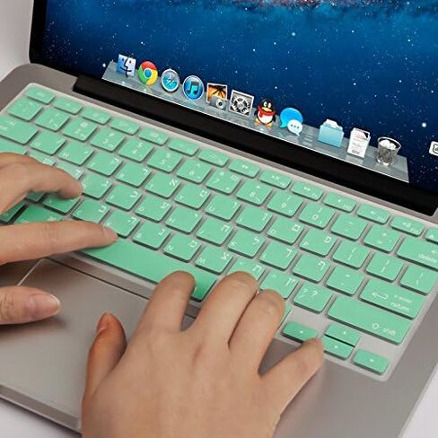 XSKN Hebrew Israel Language Mint Green Color Silicone Keyboard Skin Cover for 2015 and Ealier Released MacBook Air 13, Pro 13 15 17 inch, US Layout in Saudi Arabia