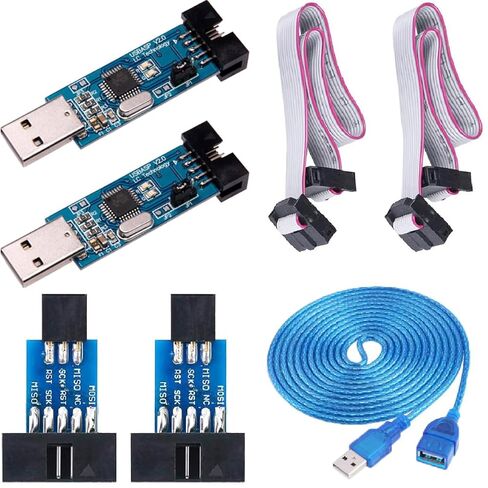 قطعتان من وحدة التحكم الدقيقة لبرمجة التنزيل USBASP ISP مع كابل ولوحة محول 10Pin إلى 6Pin كابل تمديد USB لـ 51 لوحدة التحكم الدقيقة من سلسلة AVR in Saudi Arabia