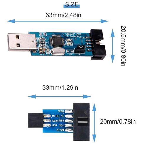 قطعتان من وحدة التحكم الدقيقة لبرمجة التنزيل USBASP ISP مع كابل ولوحة محول 10Pin إلى 6Pin كابل تمديد USB لـ 51 لوحدة التحكم الدقيقة من سلسلة AVR in Saudi Arabia
