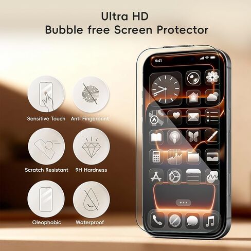 حافظة لهاتف آيفون 17 برو شفافة مع واقي الشاشة وواقي عدسة الكاميرا تغطية كاملة طبقة من الزجاج المقوى صلابة 9H مع صندوق خالٍ من الغبار (عبوة من قطعتين + قطعة واحدة) شفاف in Kuwait