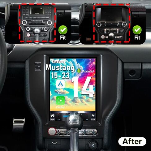 ترقية راديو السيارة لفورد موستانج 2015-2023 راديو السيارة أندرويد 14 استبدال ستيريو 10.4 بوصة شاشة تعمل باللمس 8 النواة وحدة المعالجة المركزية تسلا نمط الشاشة العمودية مع Carplay اللاسلكي وAndroid Auto، DSP، 5G، WiFi in Kuwait