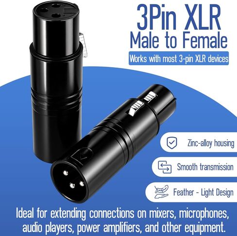 محول صوت XLR ذكر إلى أنثى ذو 3 دبابيس، موصل DMX512 من سبائك الزنك، قابس متوازن مدمج مقاس 2.36 بوصة للخلاط والميكروفون ومضخم الصوت (ذكر إلى أنثى) in Kuwait