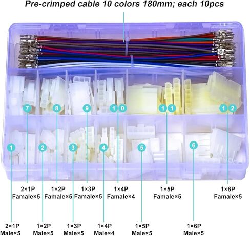 مجموعة متنوعة من الموصلات Mini-Fit Jr 4.2 مم، متوافقة مع موصل أنثى Molex Mini Fit Jr 4.2 مم صف واحد 2P 3P 4P 5P 6P مع كابلات مجعدة مسبقًا 20AWG (KS-4.2-Single) in Kuwait